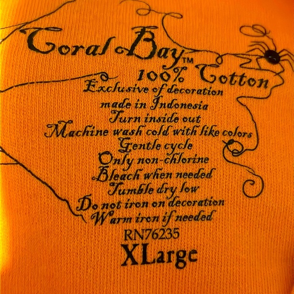 Boo Halloween 3/4 Sleeve Orange Top With Bats and Spiders Size XL - Picture 4 of 4